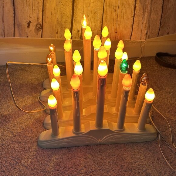 Vintage Christmas Holiday Candelabra 5 Light Window Ivory Drip Candle  WORKS - Picture 1 of 11